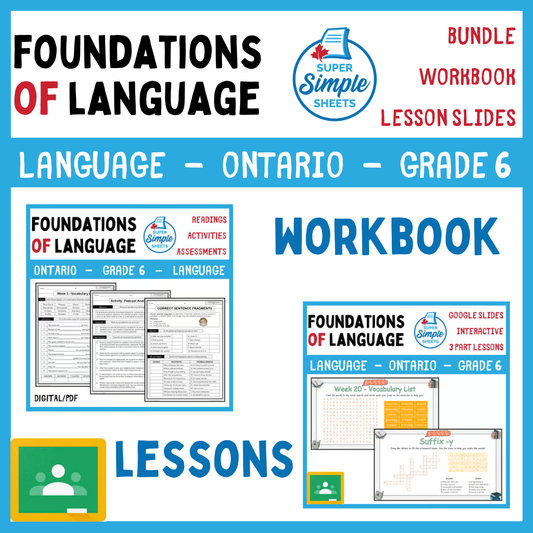 Grade 6 - Foundations of Language - Ontario Language - Lesson/Workbook Bundle