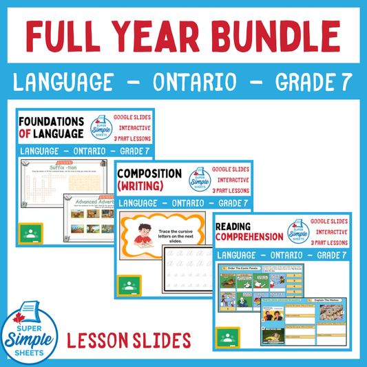 Grade 7 - Ontario Language - Google Lesson Slides - Full Year Bundle