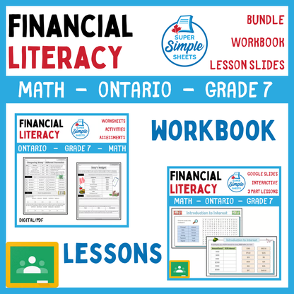 Grade 7 - Financial Literacy Unit - Ontario Math - Lesson/Workbook Bundle