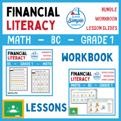Grade 1 - Financial Literacy Unit - BC Math - Lesson/Workbook Bundle
