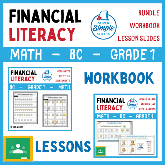 Grade 1 - Financial Literacy Unit - BC Math - Lesson/Workbook Bundle