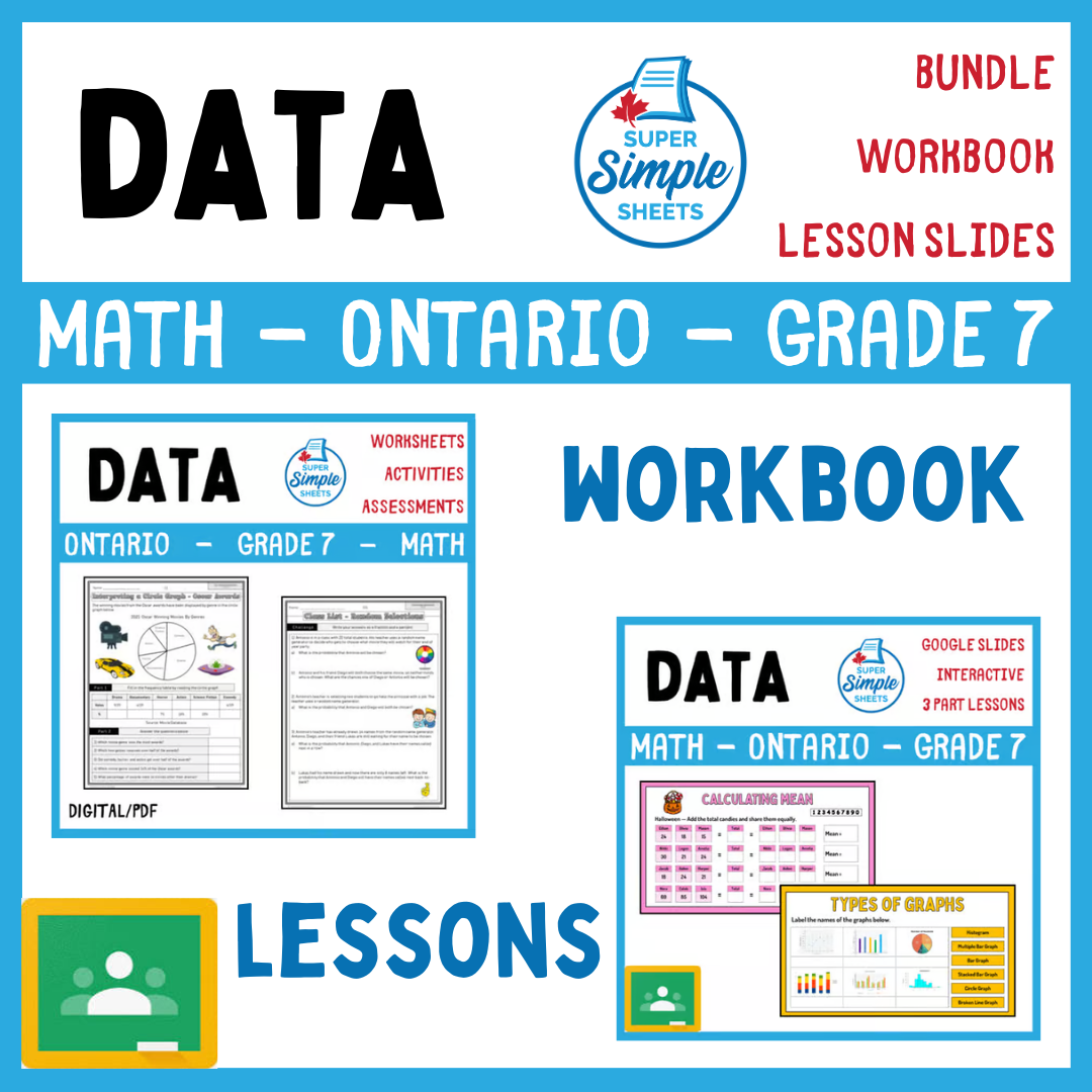 Grade 7 - Data Literacy and Probability - Ontario Math - Lesson/Workbook Bundle
