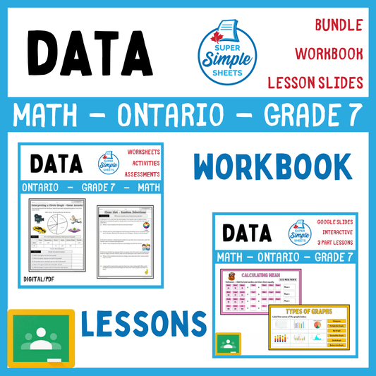 Grade 7 - Data Literacy and Probability - Ontario Math - Lesson/Workbook Bundle