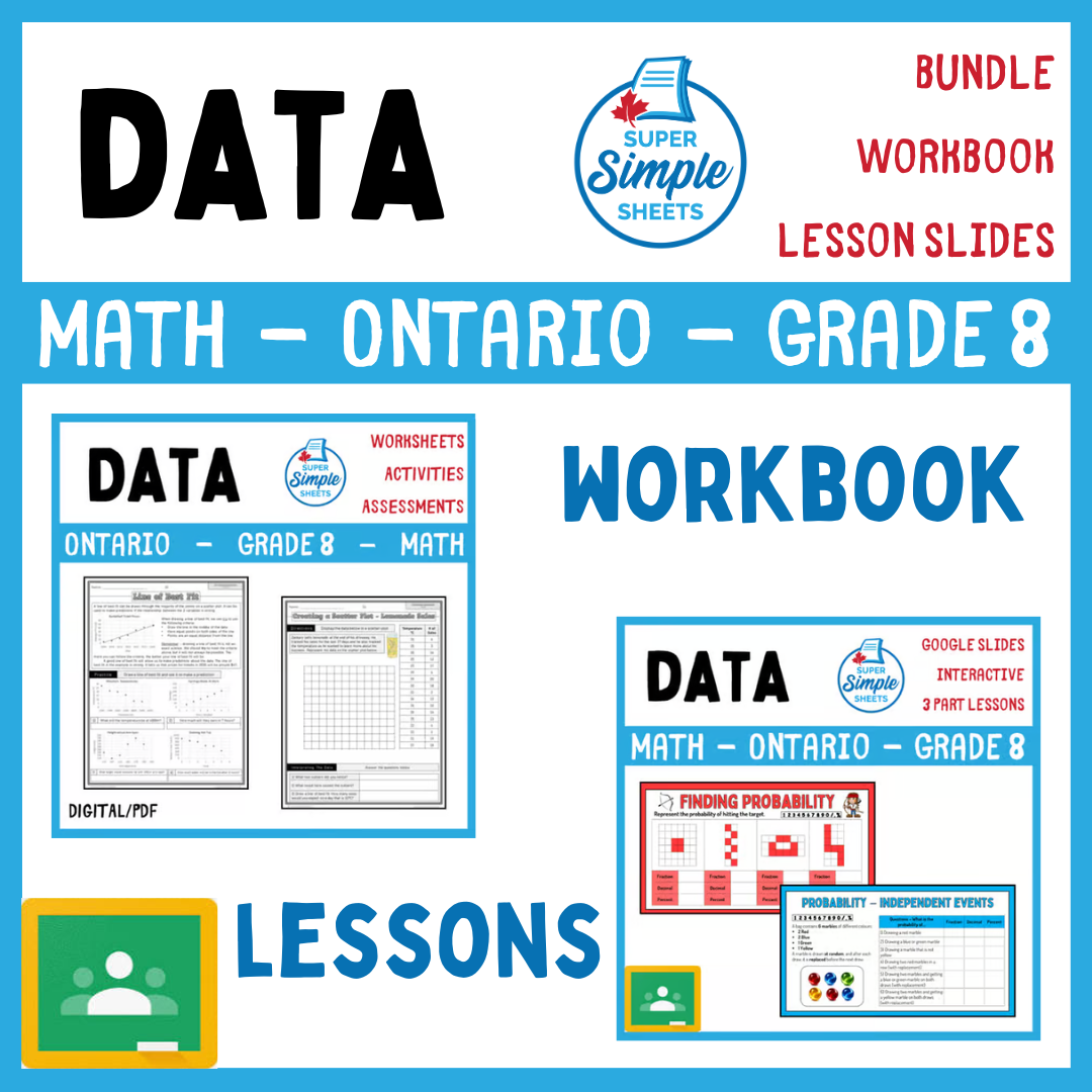 Grade 8 - Data Literacy and Probability - Ontario Math - Lesson/Workbook Bundle