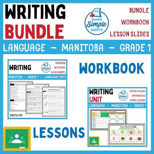 Grade 1 - Writing Unit - Manitoba Language - Lesson/Workbook Bundle