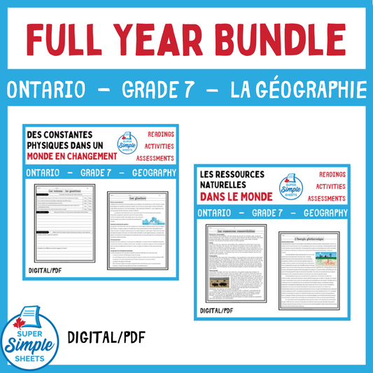Ontario - Grade 7 - Geography - French Version - FULL YEAR BUNDLE