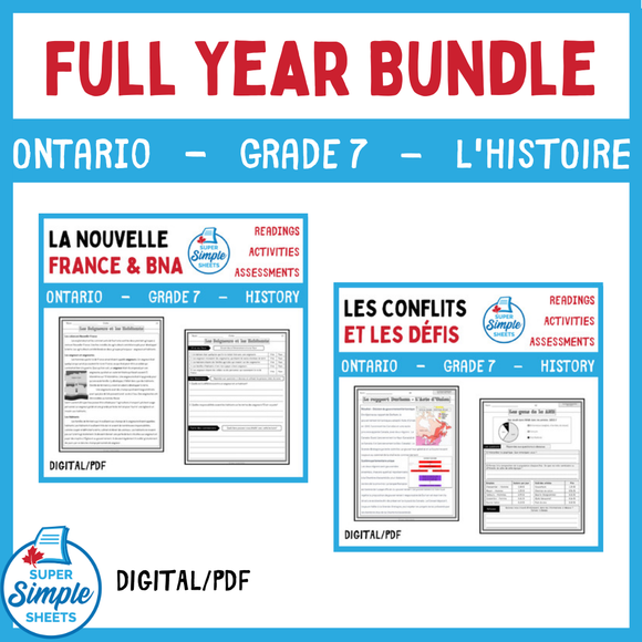 French - Ontario Grade 7 Social Studies - History - FULL YEAR BUNDLE