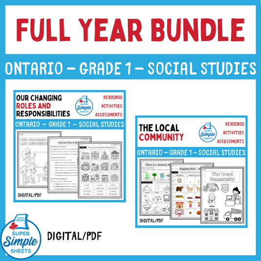 Ontario - Grade 1 - Social Studies - FULL YEAR BUNDLE