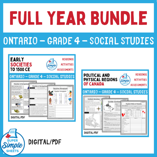 Ontario - Grade 4 - Social Studies - FULL YEAR BUNDLE - NEWLY UPDATED!
