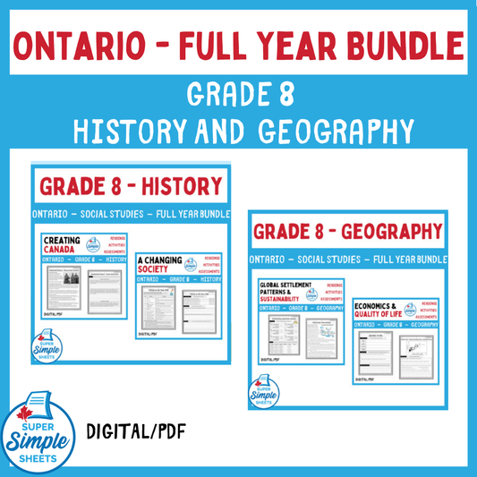 Ontario - Grade 8 - Social Studies - History & Geography - FULL YEAR BUNDLE