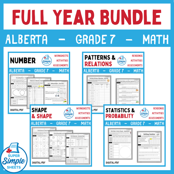 Alberta Grade 7 Full Year Bundle - Math - GOOGLE AND PDF