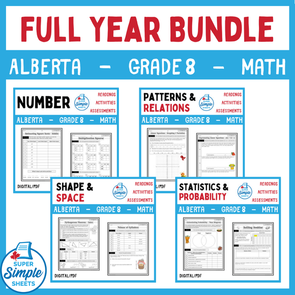 Alberta Grade 8 Full Year Bundle - Math - GOOGLE AND PDF