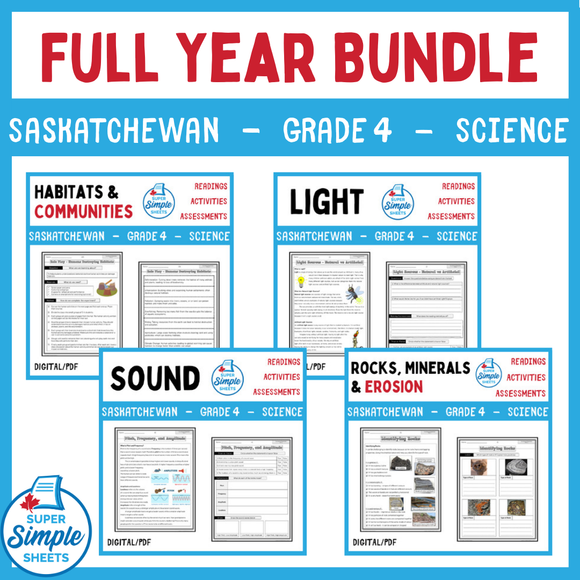 Saskatchewan Grade 4 Science - Full Year Bundle - GOOGLE/PDF INCLUDED