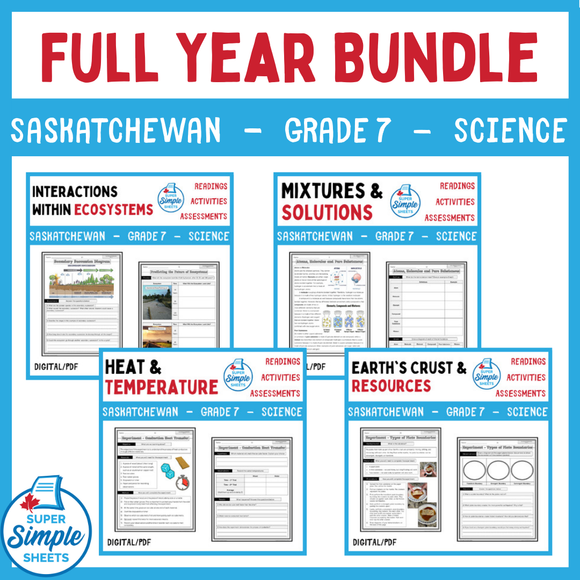 Saskatchewan Grade 7 Science - Full Year Bundle - GOOGLE/PDF INCLUDED