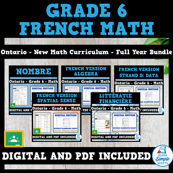 Grade 6 - Full Year Math Bundle - Ontario 2020 Curriculum - FRENCH VERSION