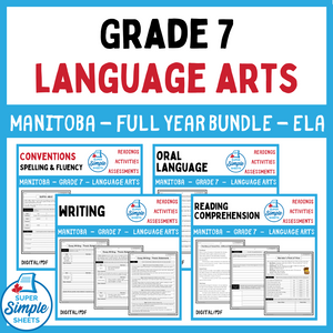 Manitoba Grade 7 Language Arts ELA - FULL YEAR BUNDLE