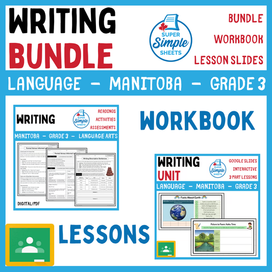 Grade 3 - Writing Unit - Manitoba Language - Lesson/Workbook Bundle