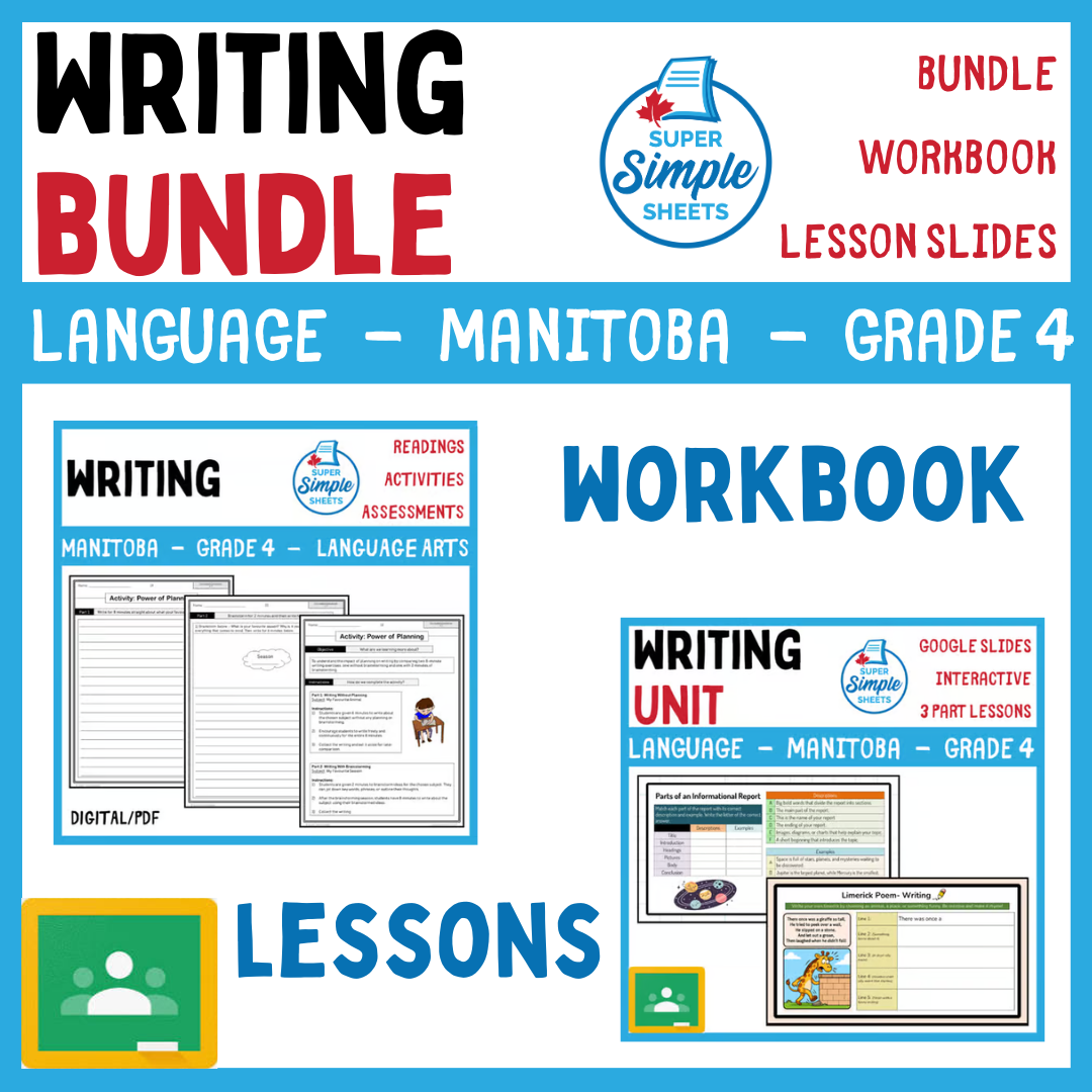 Grade 4 - Writing Unit - Manitoba Language - Lesson/Workbook Bundle