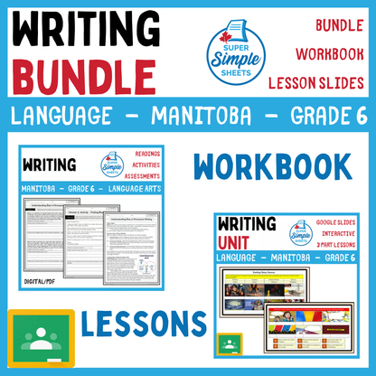 Grade 6 - Writing Unit - Manitoba Language - Lesson/Workbook Bundle
