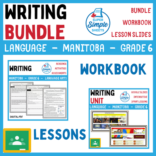 Grade 6 - Writing Unit - Manitoba Language - Lesson/Workbook Bundle