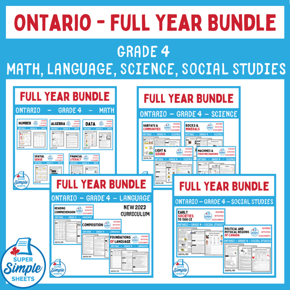 Grade 4 - Full Year Math Bundle - Ontario New 2020 Curriculum