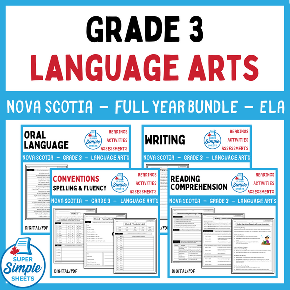 Nova Scotia Grade 3 Language Arts ELA - FULL YEAR BUNDLE