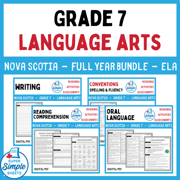 Nova Scotia Grade 7 Language Arts ELA - FULL YEAR BUNDLE