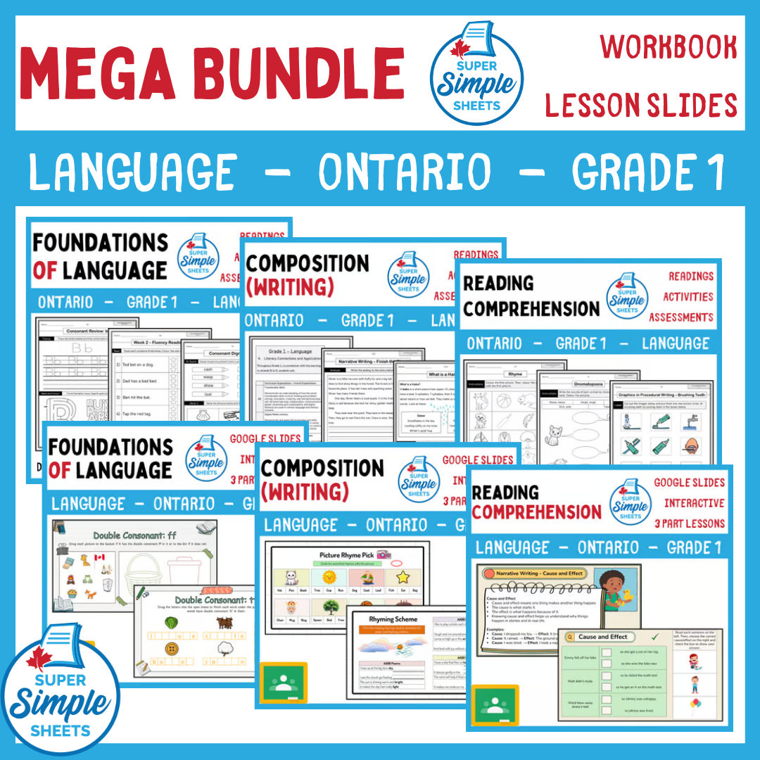 Grade 1 - Ontario Language - Lessons/Workbook Mega Bundle