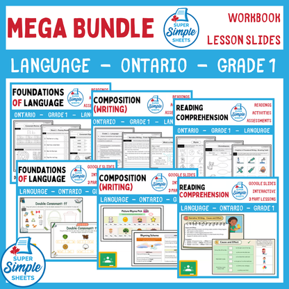 Grade 1 - Ontario Language - Lessons/Workbook Mega Bundle