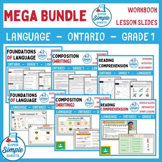 Grade 1 - Ontario Language - Lessons/Workbook Mega Bundle