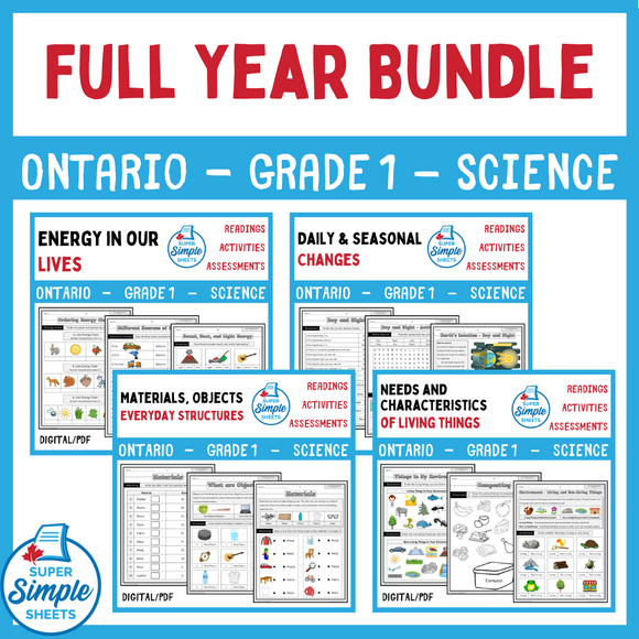 NEW 2022 CURRICULUM! Ontario - Grade 1 - Science - FULL YEAR BUNDLE