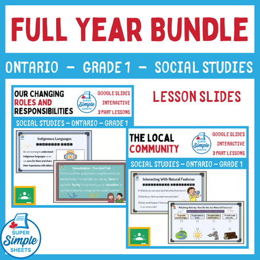 Ontario - Grade 1 - Social Studies - Google Lesson Slides - Full Year Bundle