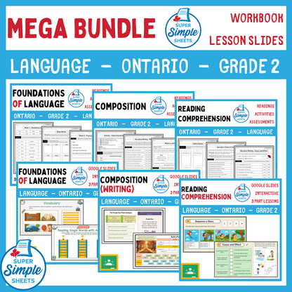 Grade 2 - Ontario Language - Lessons/Workbook Mega Bundle