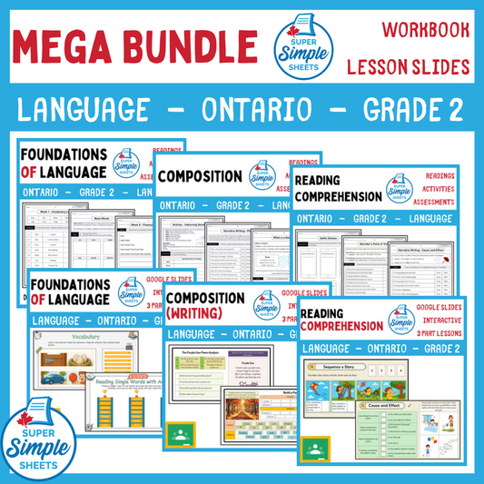 Grade 2 - Ontario Language - Lessons/Workbook Mega Bundle