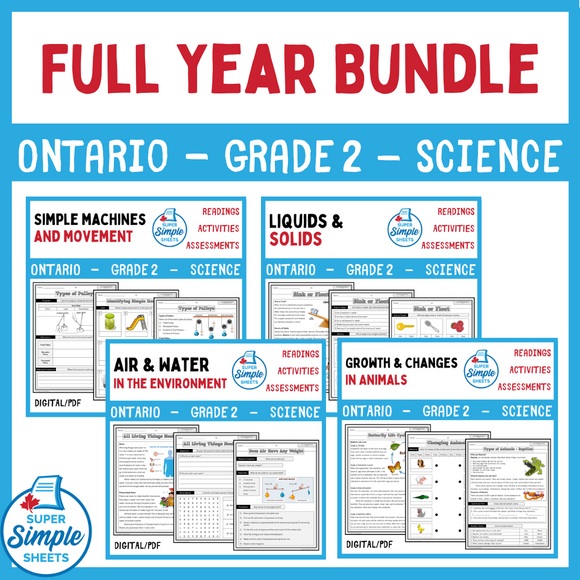 NEW 2022 Curriculum! Ontario Grade 2 Science Bundle - FULL YEAR BUNDLE