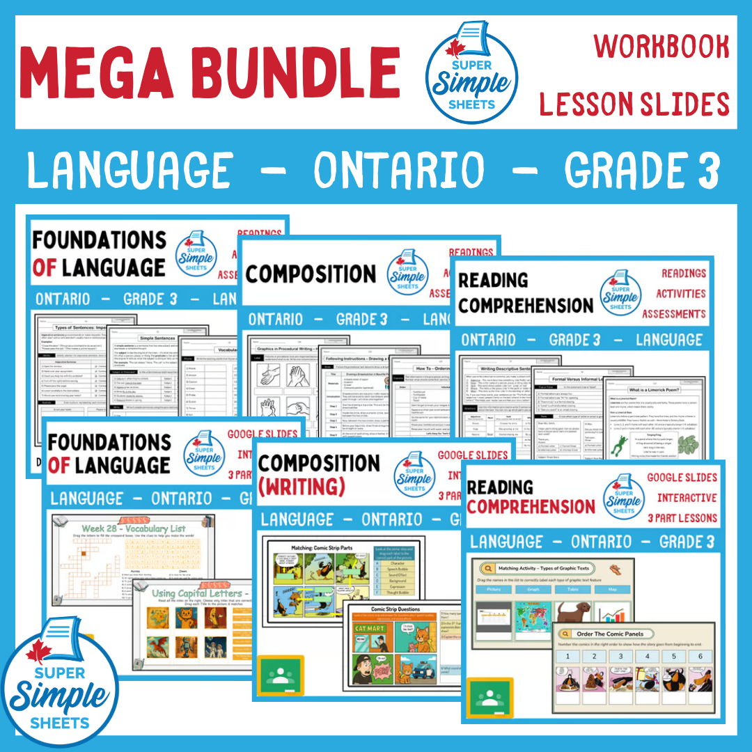 Grade 3 - Ontario Language - Lessons/Workbook Mega Bundle