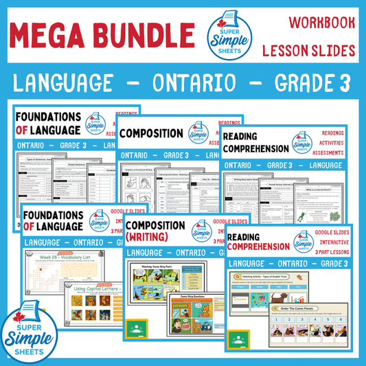 Grade 3 - Ontario Language - Lessons/Workbook Mega Bundle