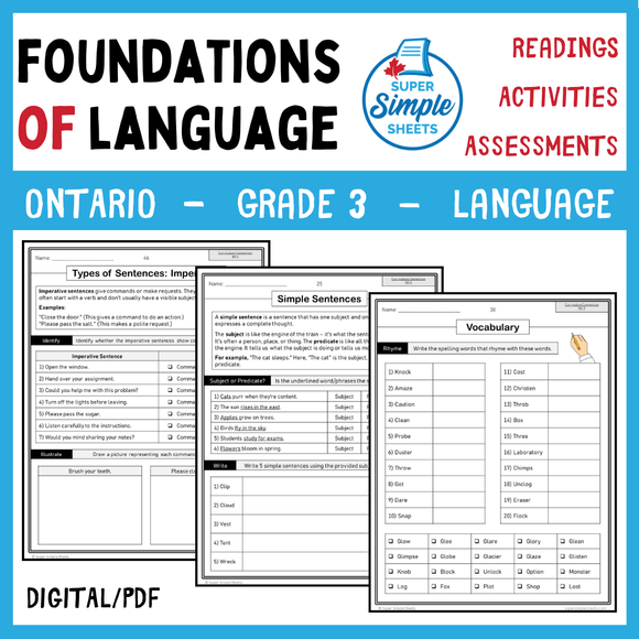 NEW 2023 Ontario Language - Grade 3 - Foundations of Language