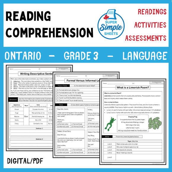 NEW 2023 Ontario Language - Grade 3 - Reading Comprehension