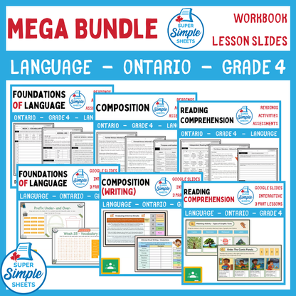Grade 4 - Ontario Language - Lessons/Workbook Mega Bundle