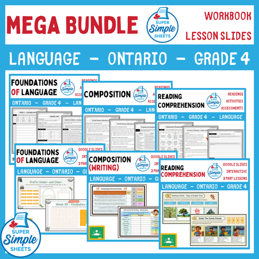 Grade 4 - Ontario Language - Lessons/Workbook Mega Bundle