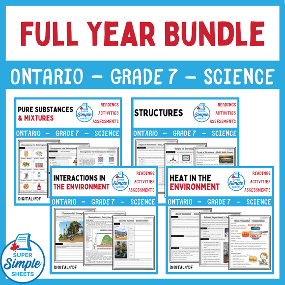 NEW 2022 CURRICULUM! Ontario Grade 7 Science - Full Year Bundle - GOOGLE/PDF