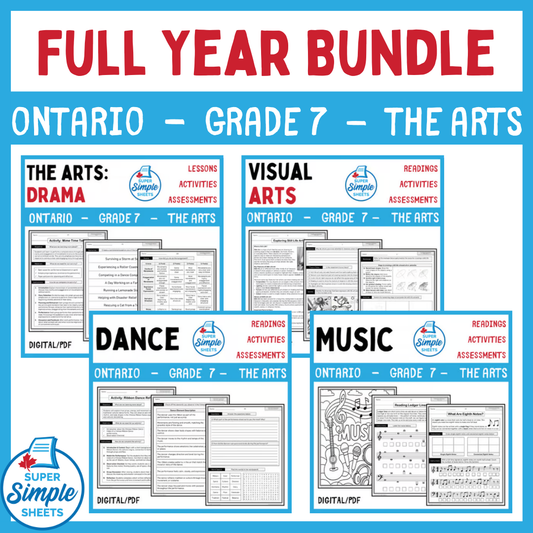 Grade 7 - Ontario The Arts Curriculum - FULL YEAR BUNDLE