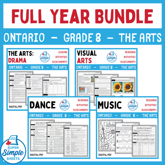 Grade 8 - Ontario The Arts Curriculum - FULL YEAR BUNDLE