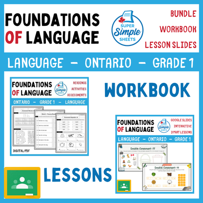 Grade 1 - Foundations of Language - Ontario Language - Lesson/Workbook Bundle