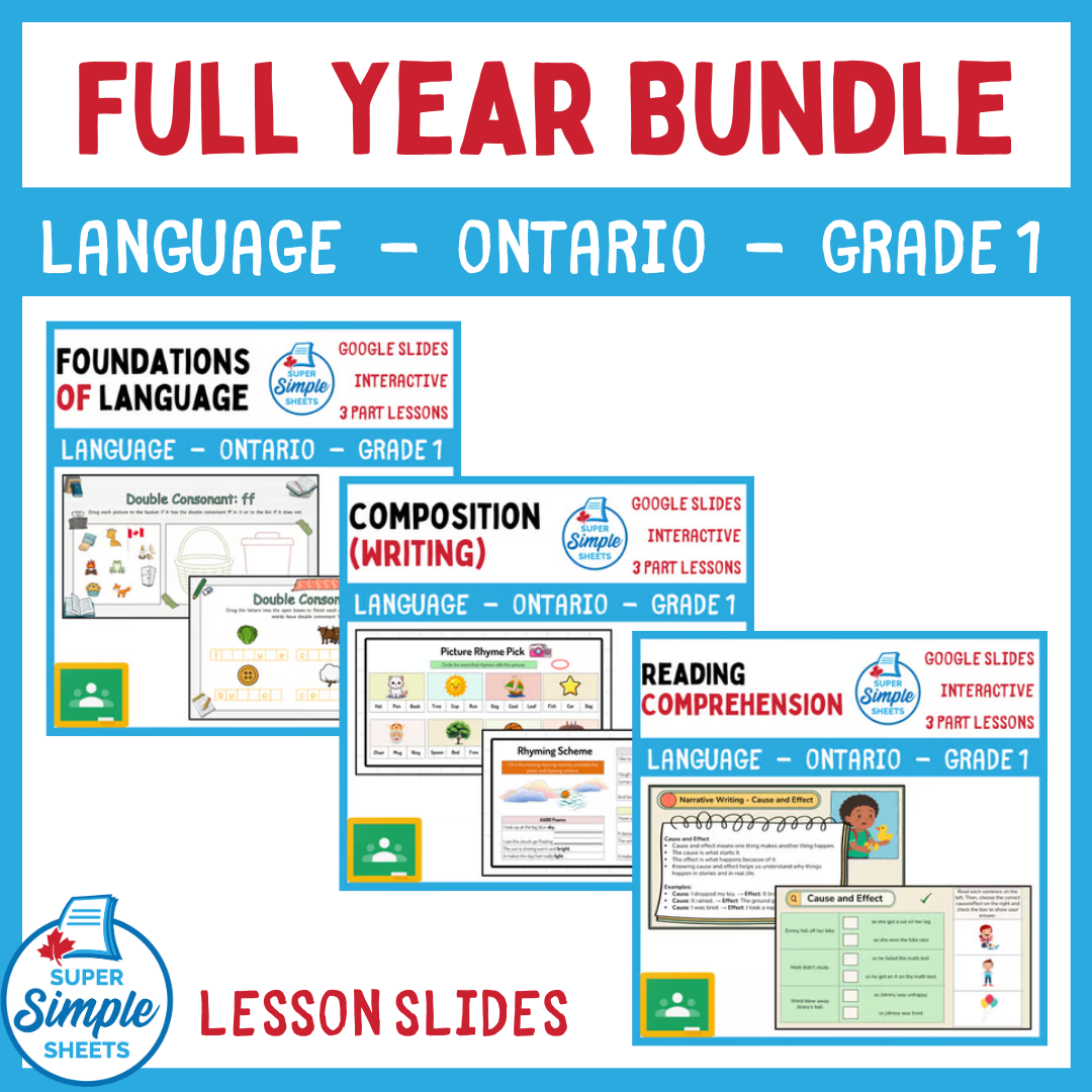 Grade 1 - Ontario Language - Google Lesson Slides - Full Year Bundle