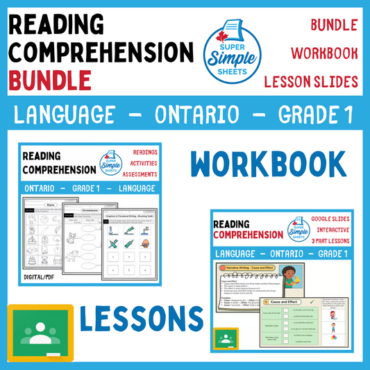 Grade 1 - Reading Comprehension Unit - Ontario Language - Lesson/Workbook Bundle