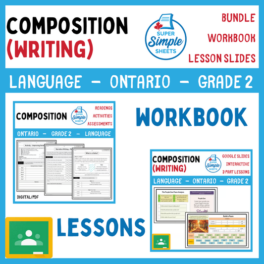 Grade 2 - Composition (Writing) Unit - Ontario Language - Lesson/Workbook Bundle