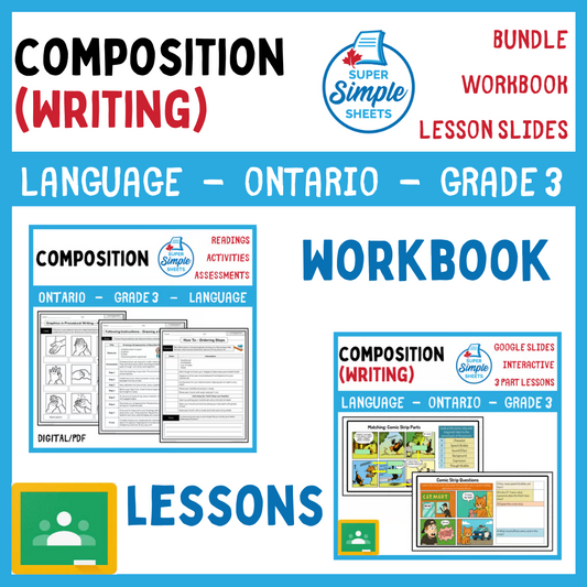 Grade 3 - Composition (Writing) Unit - Ontario Language - Lesson/Workbook Bundle