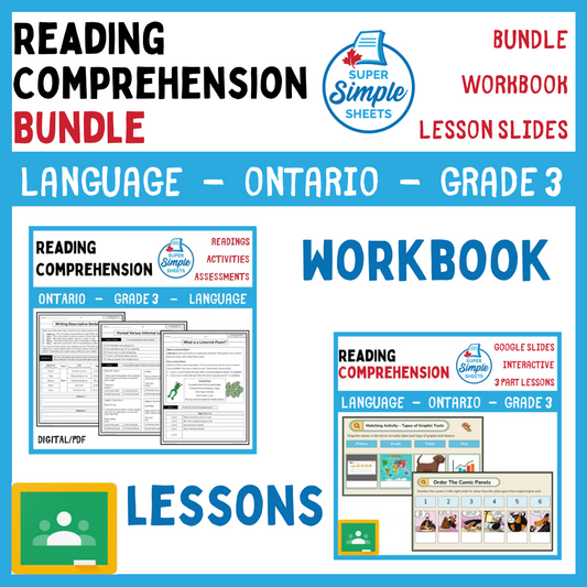 Grade 3 - Reading Comprehension Unit - Ontario Language - Lesson/Workbook Bundle